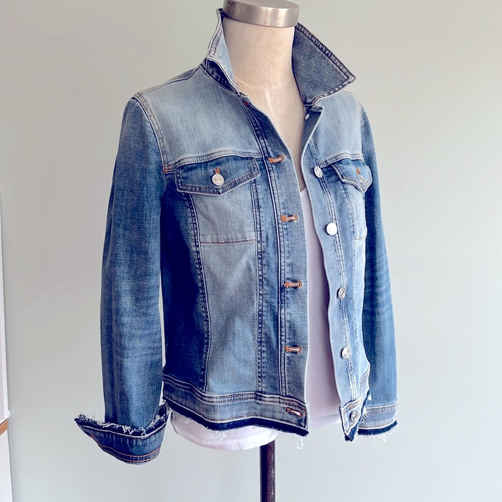 Chico’s patch work light wash jean jacket